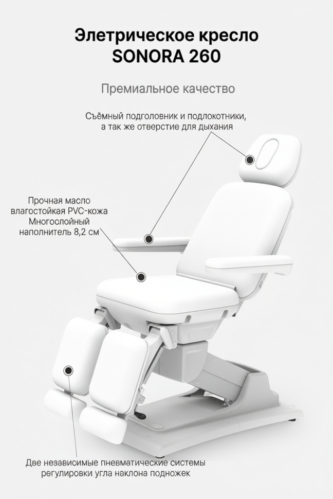 Педикюрное кресло Mizomed Sonora 260 с электроприводом, 3 мотора